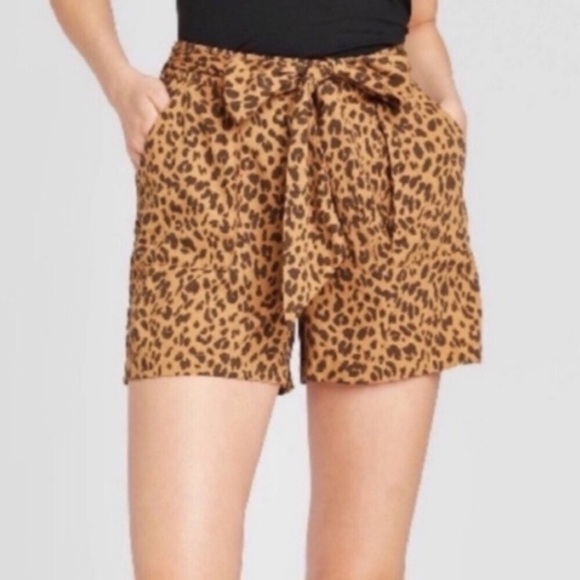 a new day Pants - A New Day Leopard Print Tie Paper Bag Waist Shorts